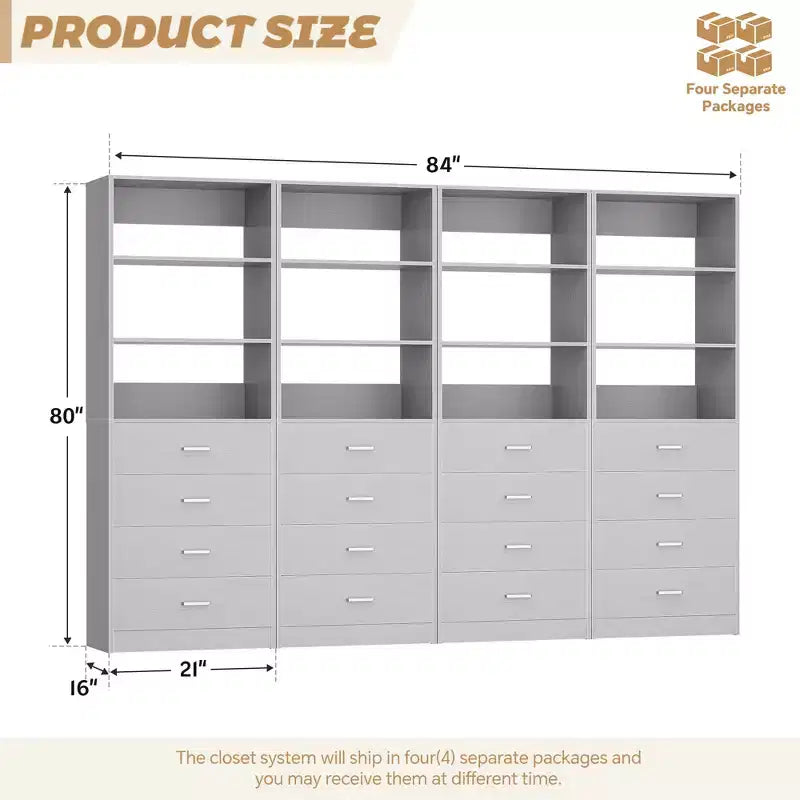 Closet Organizer System with Wood Drawers and Shelves