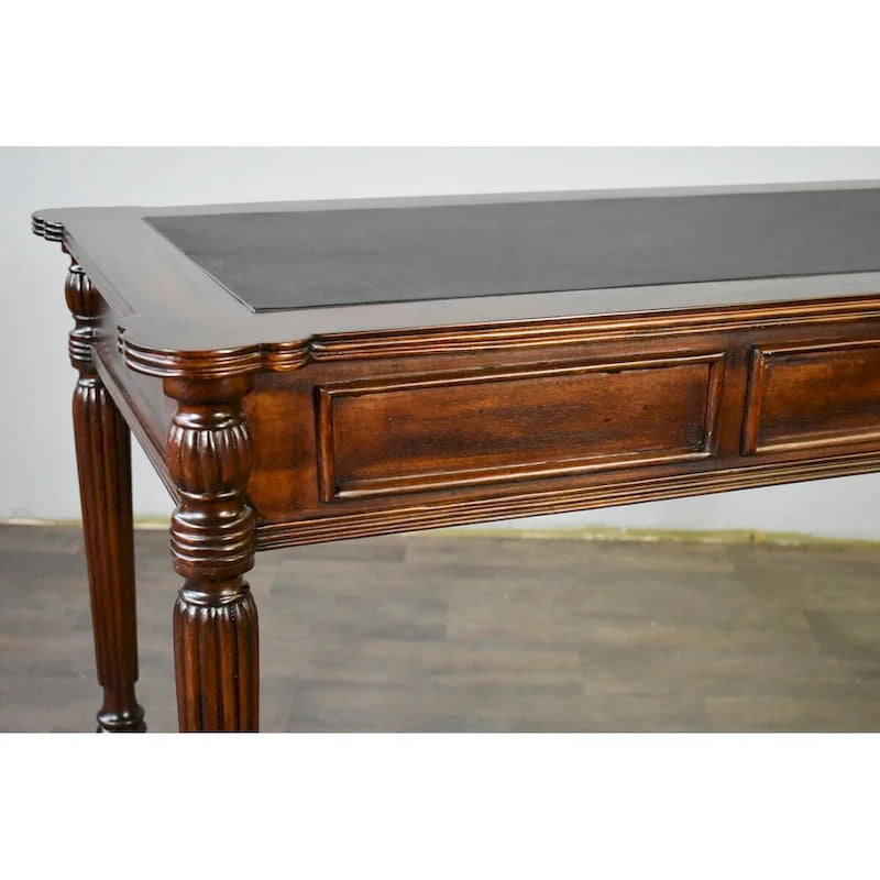 Dark Brown / Light Brown Victorian-Style Solid Mahogany Desk with Black Leather Top and 3 Drawers �C Single Unit