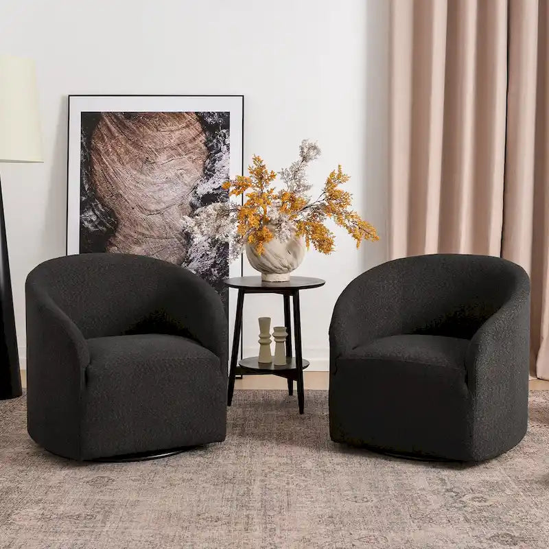 Fauteuil tonneau pivotant tapissé en tissu bouclé KINWELL 32 W (ensemble de 2)
