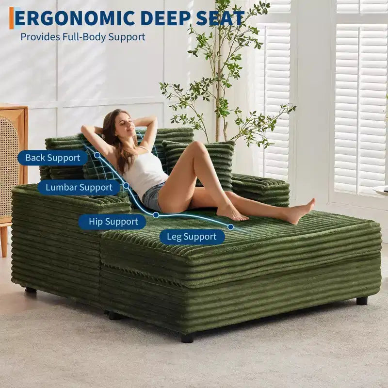 Corduroy 3-Seat Lounge Sofa with Cup Holders & Charging Ports