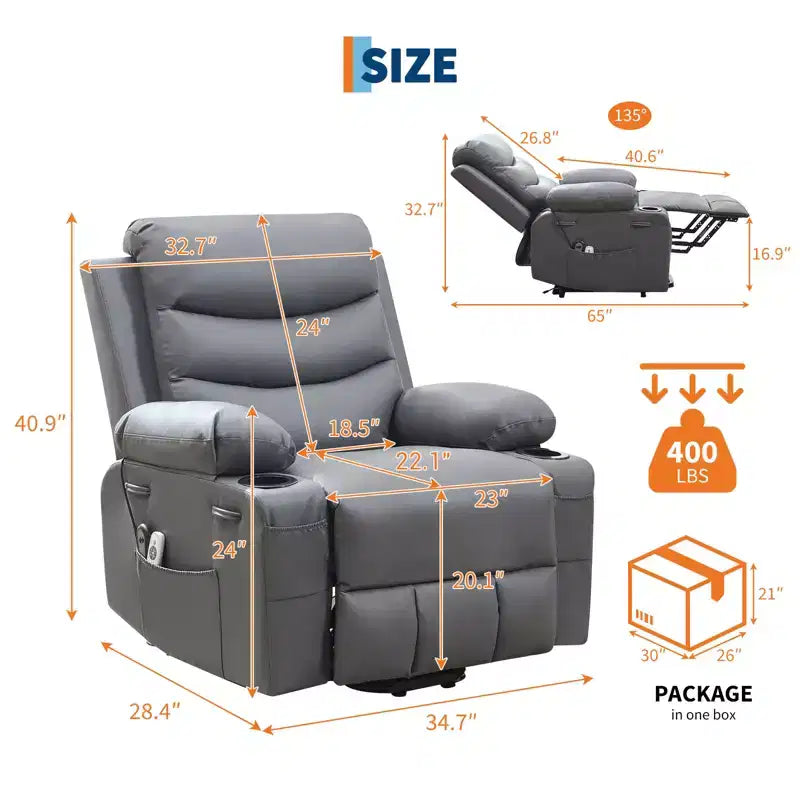 Lift Recliner Chair with Massage & Heat, Oversized Power Recliners, Home Theater Seat with 2 Cup Holders Side, Glider Reclining Single Sofa Chair
