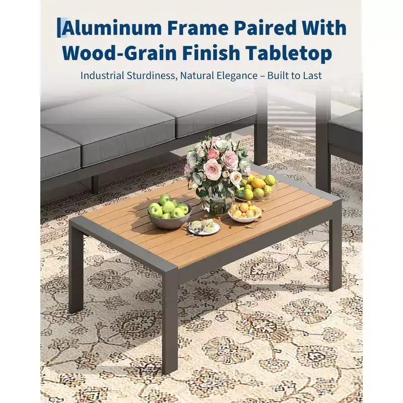 Aluminum Patio Furniture Set, Outdoor Sectional Sofa with 5 Thick Cushions, 4 Armrests & Coffee Table for Garden, Deck, Backyard