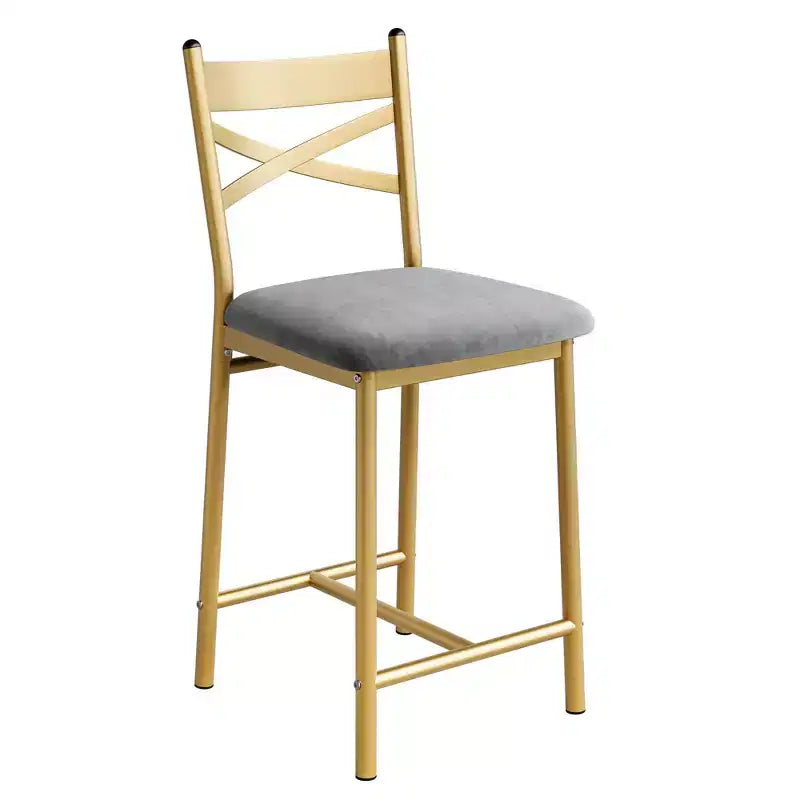 Bar Stools Set of 4, PU Upholstered Bar Chairs, Kitchen Island Chairs with X-Shaped Backrest and Metal Footrest, Black Counter Height Chairs