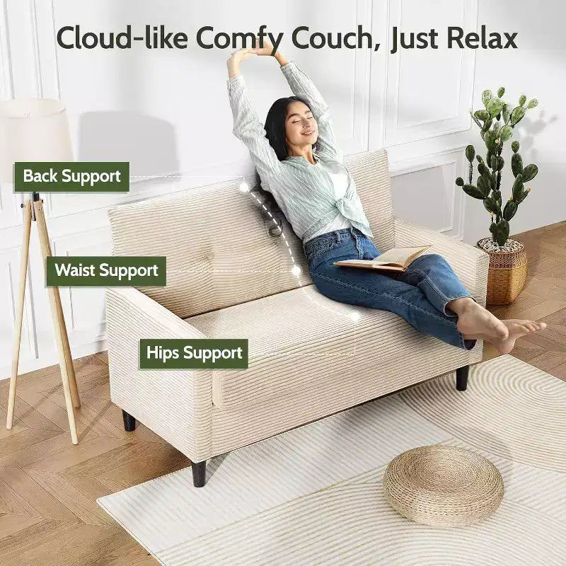 Dyonery 50 Loveseat Sofa, 2-Seater Love Seat for Office & Small Spaces, 24 Deep Seat, FSC Solid Wood Frame, Tool-Free Assembly