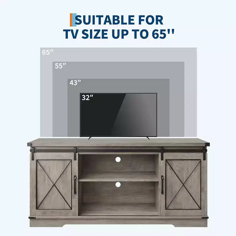 Farmhouse TV Stand for TVs Up to 65, Entertainment Center with Sliding Barn Doors & Storage Cabinets, Media Console Table for Living Room, Bedroom