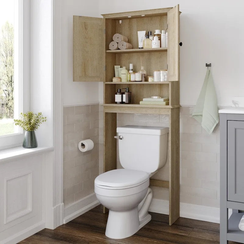 Farmhouse Over the Toilet Cabinet with Shelves and Magnetic Closure Doors