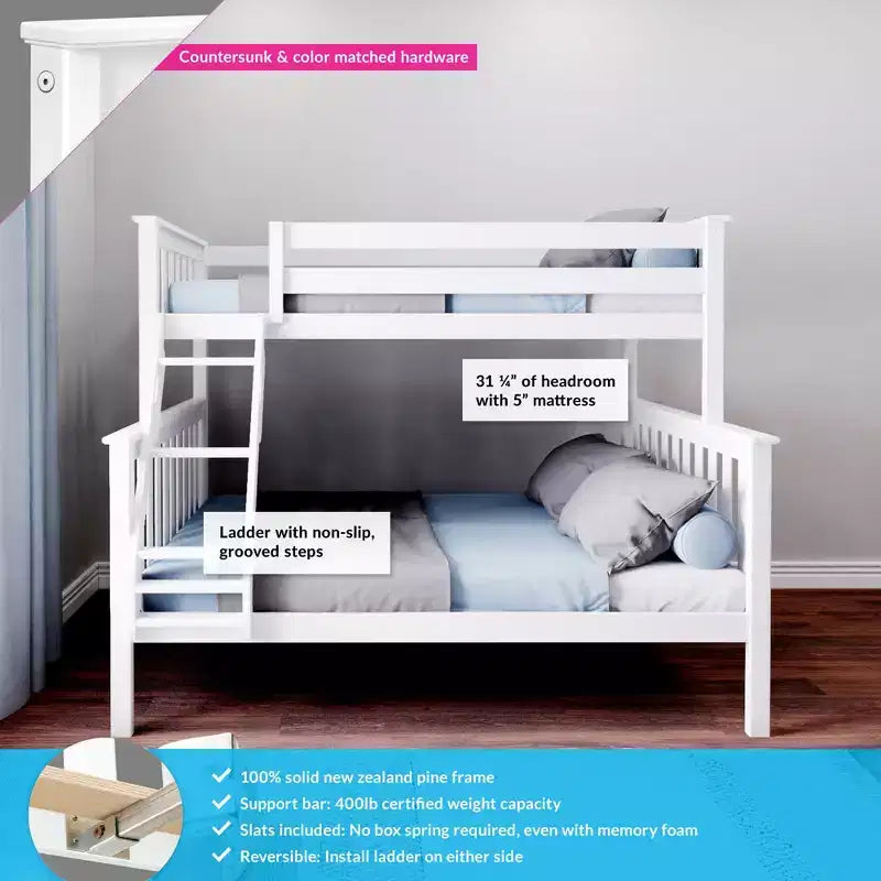 Max & Lily Bunk Bed Twin over Full Size, Solid Wood Bunk Beds with Ladder for Kids