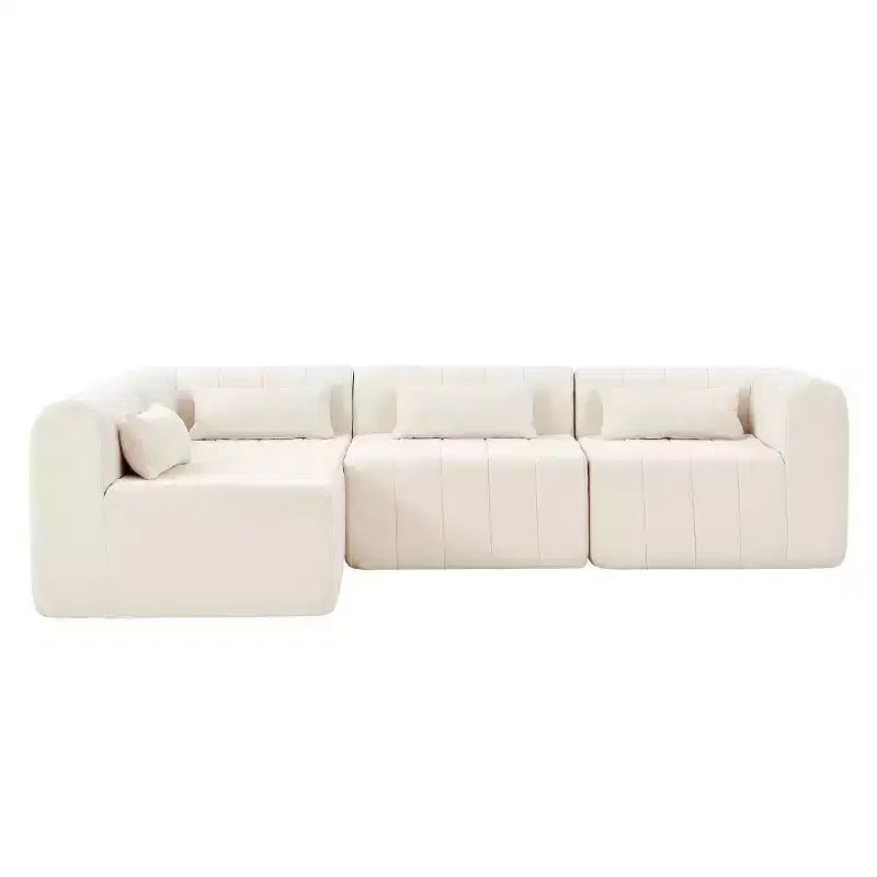 145.5 Modern Convertible Sectional Sofa, Upholstered 4-Seater Sectional Sofa with Compressed Sponge, Living Room L-Shaped Sofa-Panipeachy