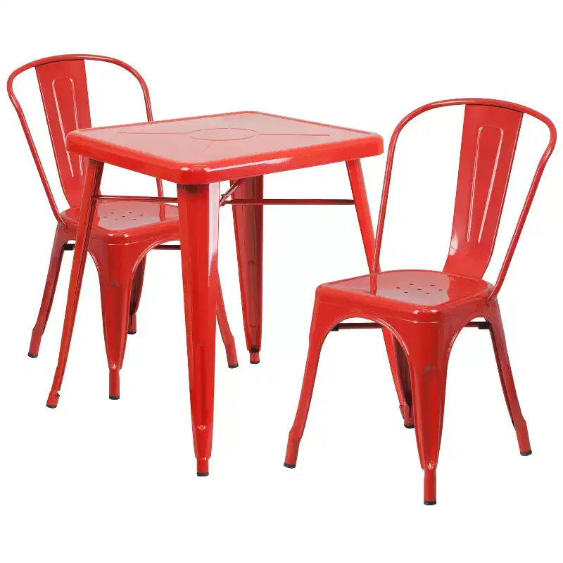 Flash Furniture Commercial Grade 23.75 Square Metal Indoor-Outdoor Table Set with 2 Stack Chairs