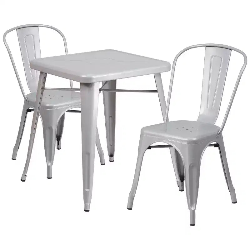 Flash Furniture Commercial Grade 23.75 Square Metal Indoor-Outdoor Table Set with 2 Stack Chairs