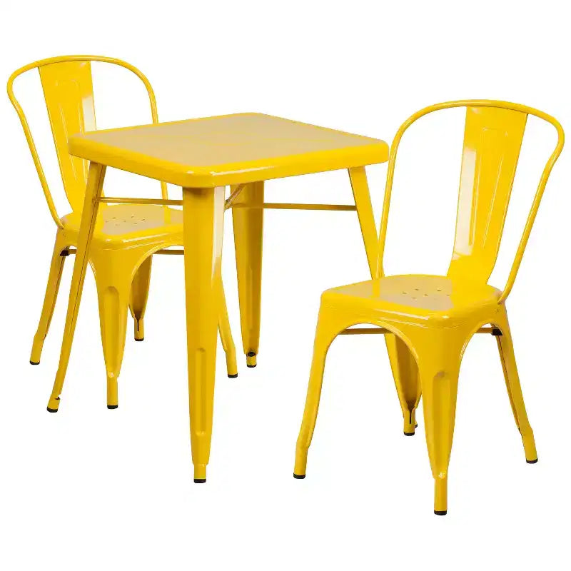 Flash Furniture Commercial Grade 23.75 Square Metal Indoor-Outdoor Table Set with 2 Stack Chairs