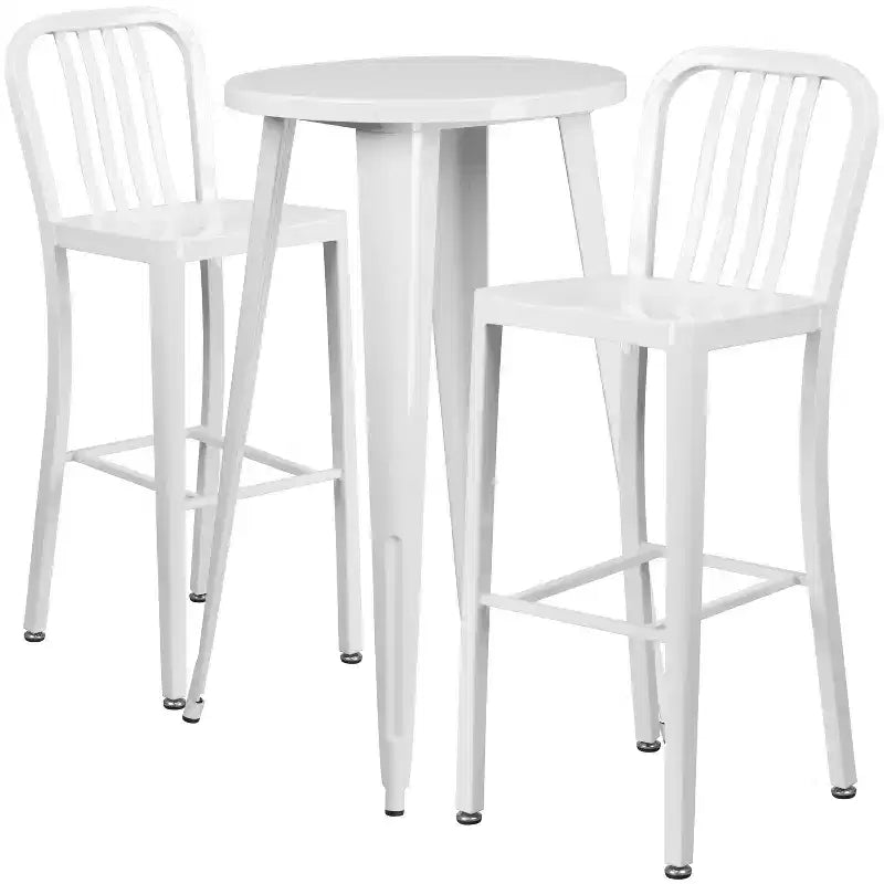 Flash Furniture Commercial Grade 24 Round Metal Indoor-Outdoor Bar Table Set with 2 Vertical Slat Back Stools