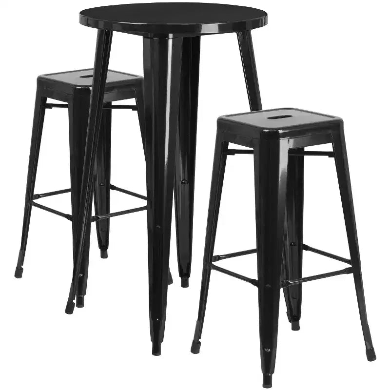Ensemble table de bar ronde en métal de 24 po de qualité commerciale Flash Furniture pour l'intérieur et l'extérieur avec 2 tabourets sans dossier à assise carrée