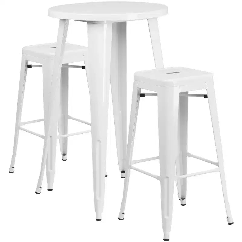 Flash Furniture Commercial Grade 24 Round Metal Indoor-Outdoor Bar Table Set with 2 Square Seat Backless Stools