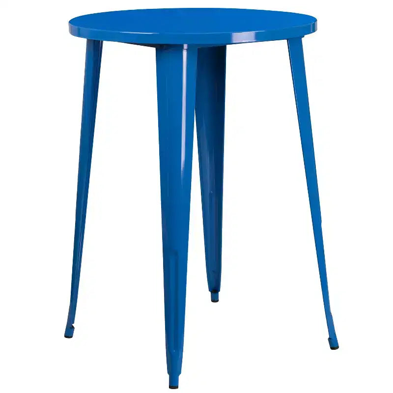 Ensemble table de bar ronde en métal de 76 cm de diamètre, qualité commerciale, pour intérieur et extérieur, avec 4 tabourets carrés sans dossier de Flash Furniture