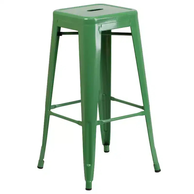 Ensemble table de bar ronde en métal de 76 cm de diamètre, qualité commerciale, pour intérieur et extérieur, avec 4 tabourets carrés sans dossier de Flash Furniture