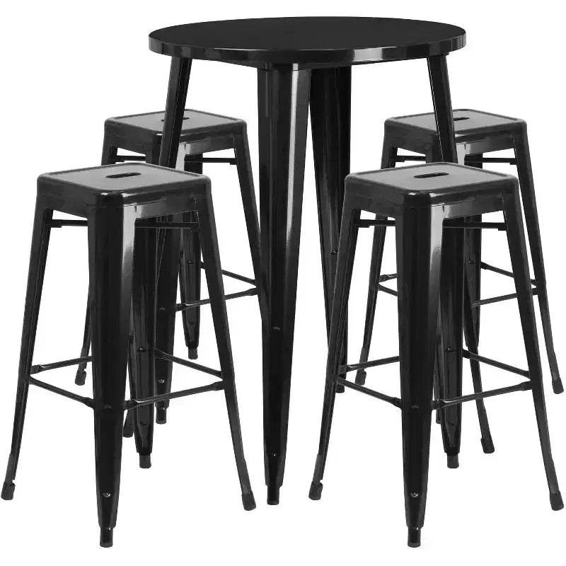 Ensemble table de bar ronde en métal de 76 cm de diamètre, qualité commerciale, pour intérieur et extérieur, avec 4 tabourets carrés sans dossier de Flash Furniture