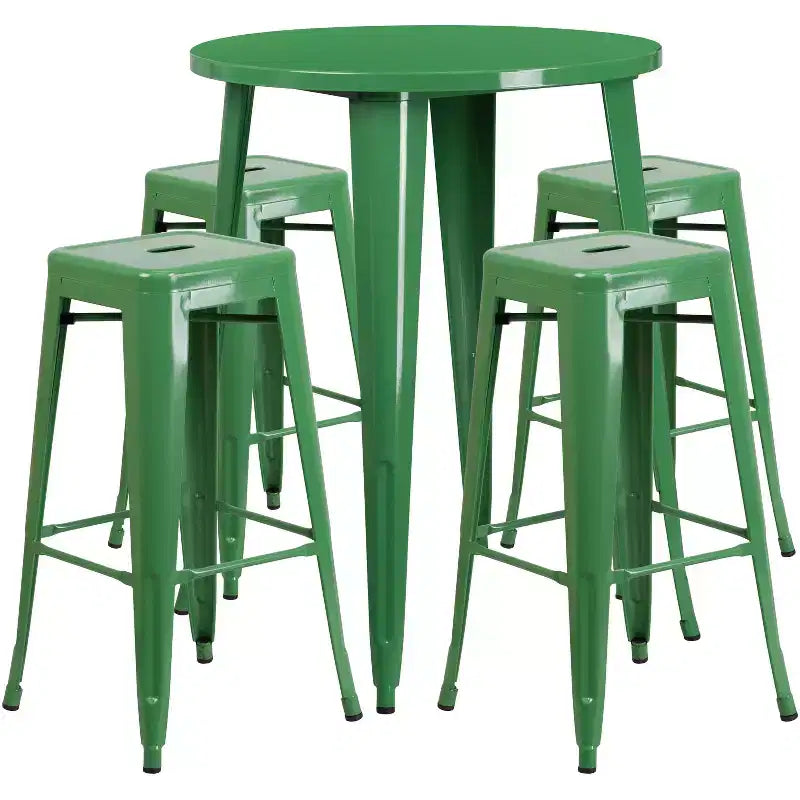 Flash Furniture Commercial Grade 30 Round Metal Indoor-Outdoor Bar Table Set with 4 Square Seat Backless Stools