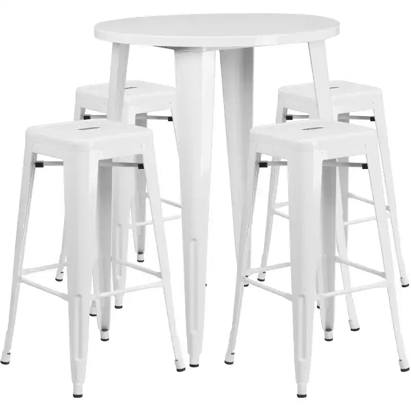 Flash Furniture Commercial Grade 30 Round Metal Indoor-Outdoor Bar Table Set with 4 Square Seat Backless Stools
