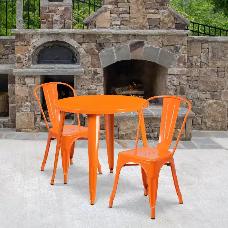 Flash Furniture Commercial Grade 30 Round Metal Indoor-Outdoor Table Set with 2 Cafe Chairs