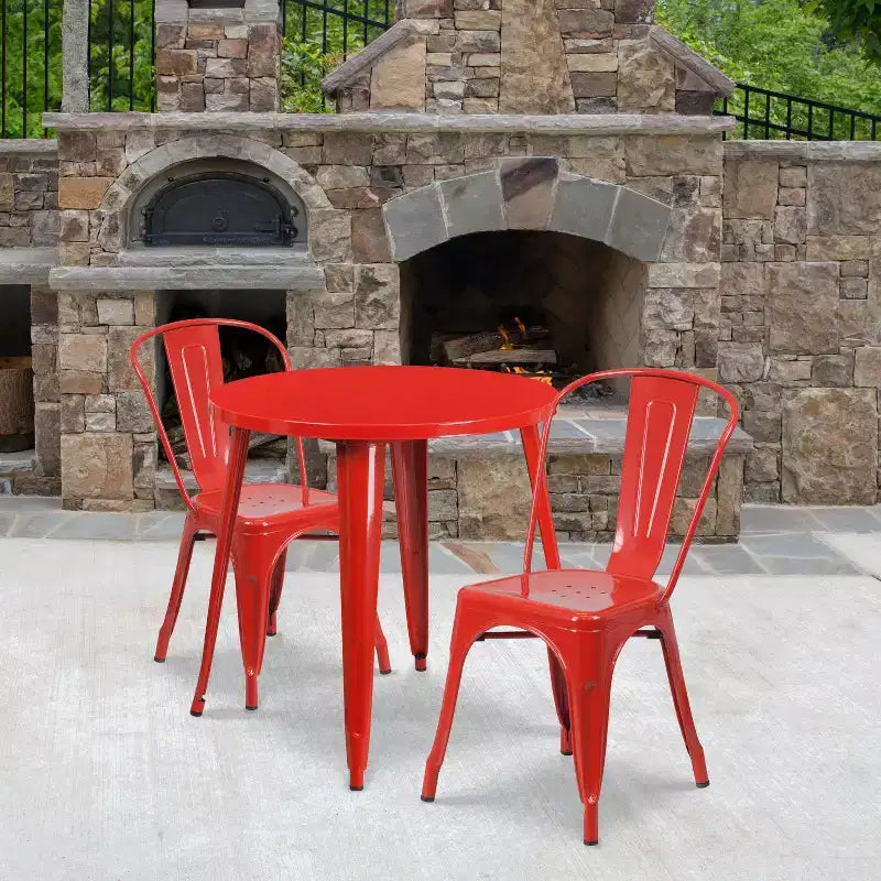Flash Furniture Commercial Grade 30 Round Metal Indoor-Outdoor Table Set with 2 Cafe Chairs