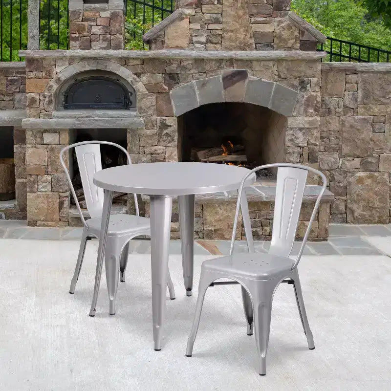 Flash Furniture Commercial Grade 30 Round Metal Indoor-Outdoor Table Set with 2 Cafe Chairs