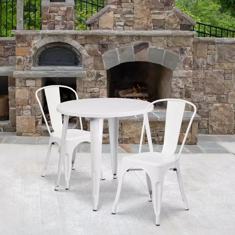 Flash Furniture Commercial Grade 30 Round Metal Indoor-Outdoor Table Set with 2 Cafe Chairs