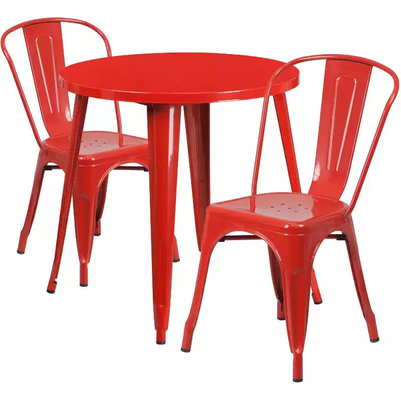 Flash Furniture Commercial Grade 30 Round Metal Indoor-Outdoor Table Set with 2 Cafe Chairs