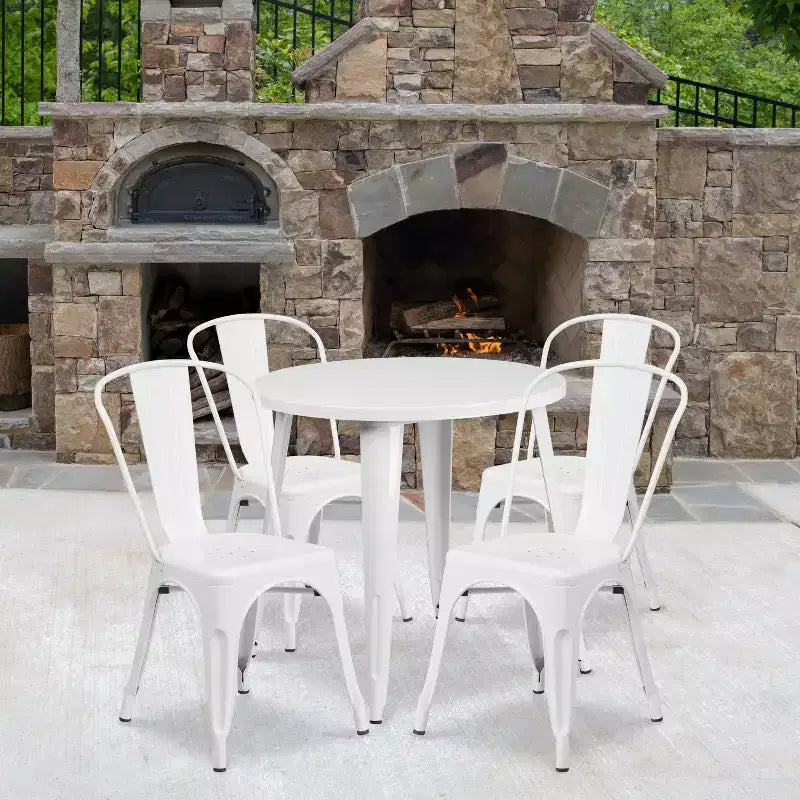 Flash Furniture Commercial Grade 30 Round Metal Indoor-Outdoor Table Set with 4 Cafe Chairs