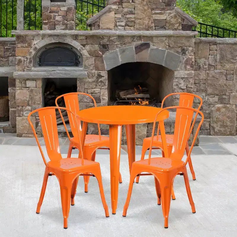 Flash Furniture Commercial Grade 30 Round Metal Indoor-Outdoor Table Set with 4 Cafe Chairs