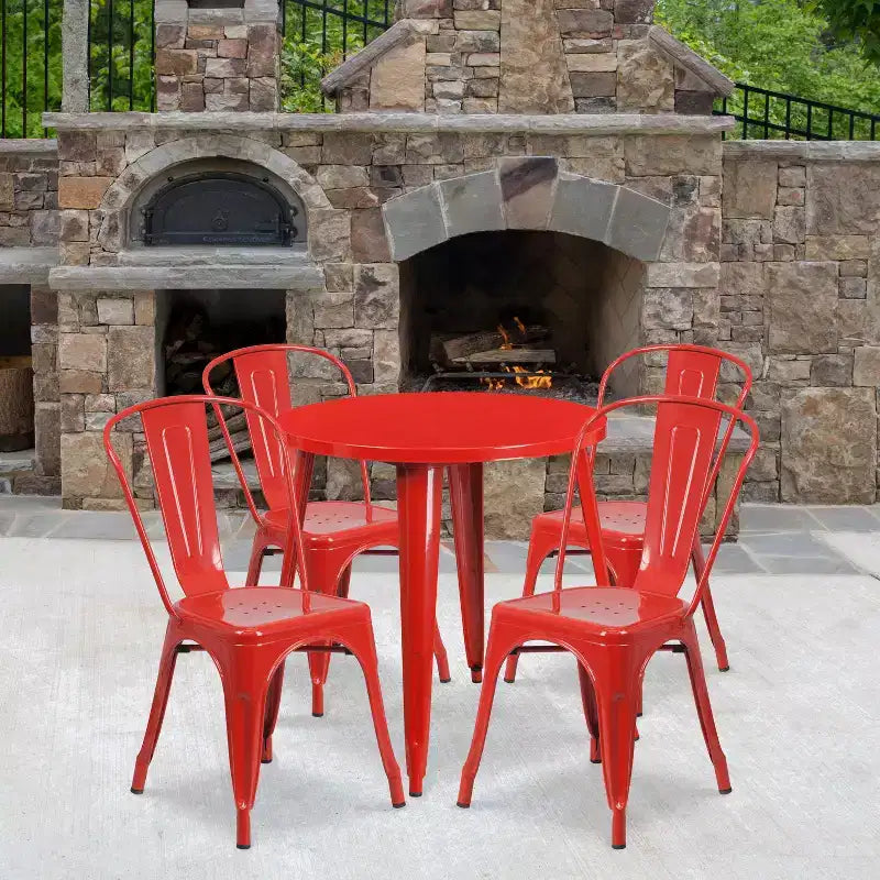 Flash Furniture Commercial Grade 30 Round Metal Indoor-Outdoor Table Set with 4 Cafe Chairs