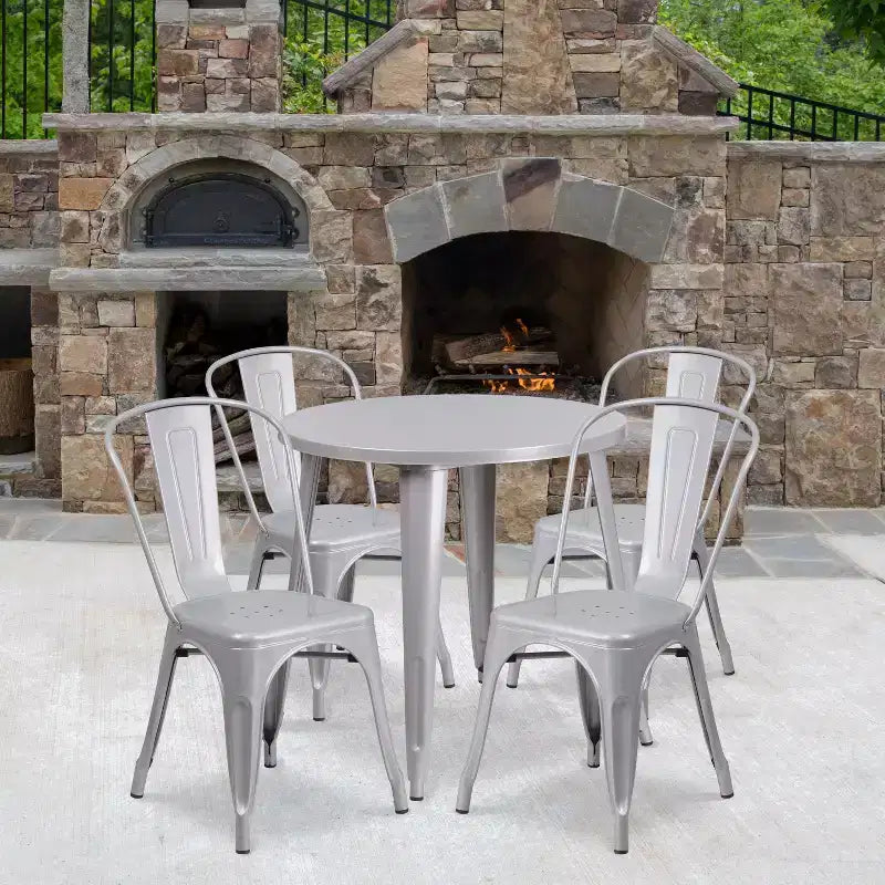 Flash Furniture Commercial Grade 30 Round Metal Indoor-Outdoor Table Set with 4 Cafe Chairs