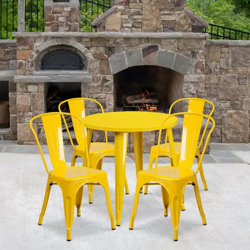 Flash Furniture Commercial Grade 30 Round Metal Indoor-Outdoor Table Set with 4 Cafe Chairs