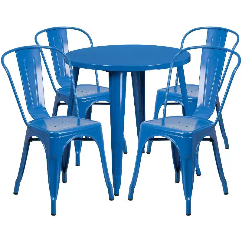 Flash Furniture Commercial Grade 30 Round Metal Indoor-Outdoor Table Set with 4 Cafe Chairs