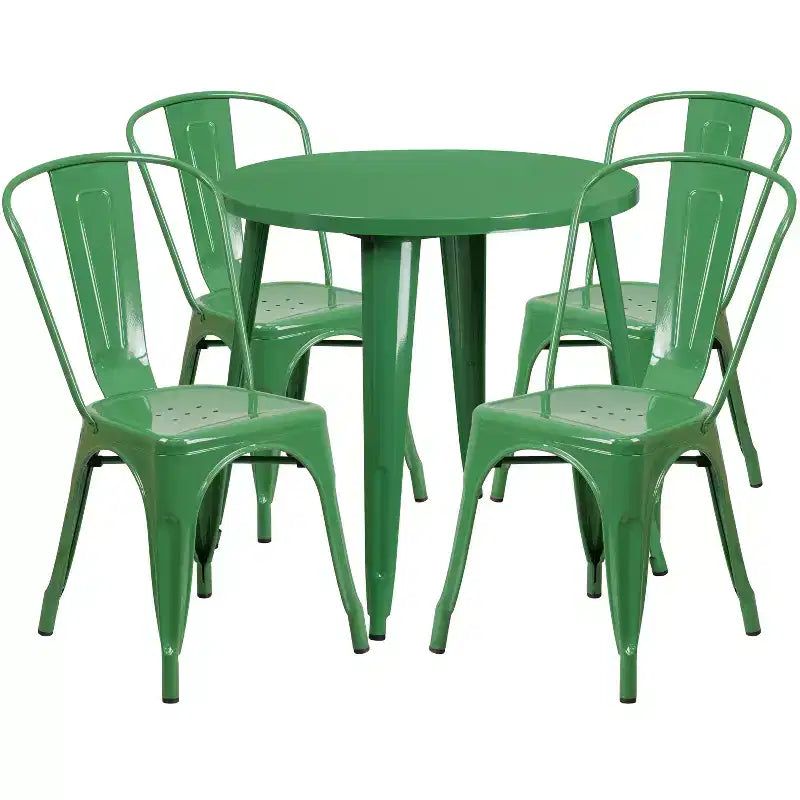 Flash Furniture Commercial Grade 30 Round Metal Indoor-Outdoor Table Set with 4 Cafe Chairs