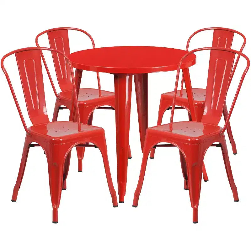 Flash Furniture Commercial Grade 30 Round Metal Indoor-Outdoor Table Set with 4 Cafe Chairs