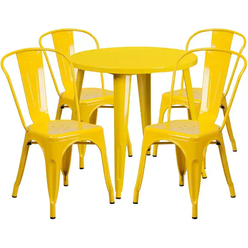 Flash Furniture Commercial Grade 30 Round Metal Indoor-Outdoor Table Set with 4 Cafe Chairs