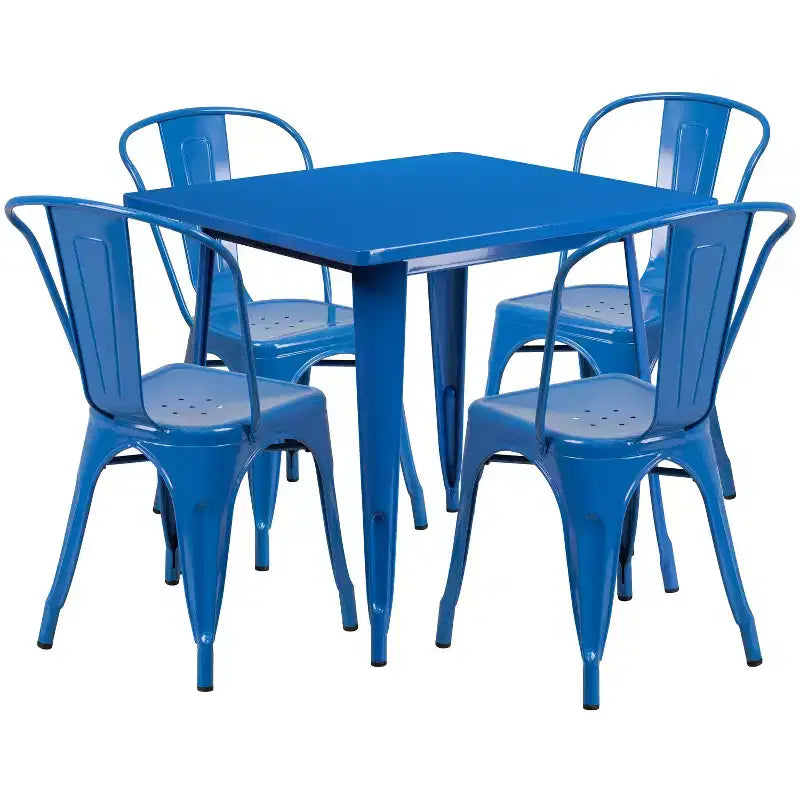 Flash Furniture Commercial Grade 31.5 Square Metal Indoor-Outdoor Table Set with 4 Stack Chairs