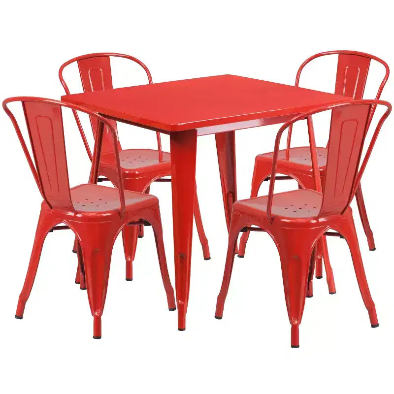 Flash Furniture Commercial Grade 31.5 Square Metal Indoor-Outdoor Table Set with 4 Stack Chairs