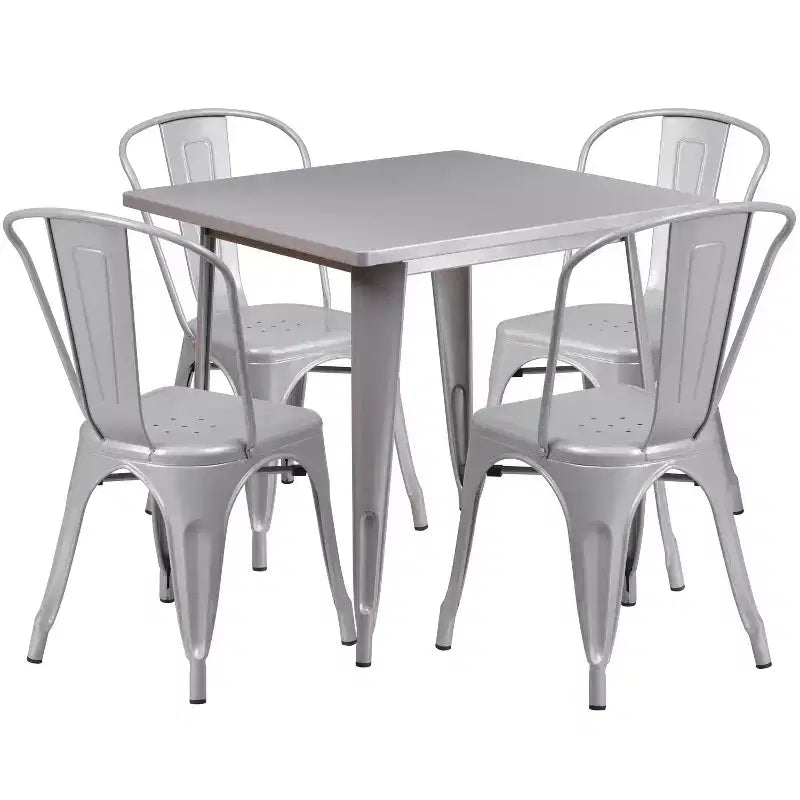 Flash Furniture Commercial Grade 31.5 Square Metal Indoor-Outdoor Table Set with 4 Stack Chairs