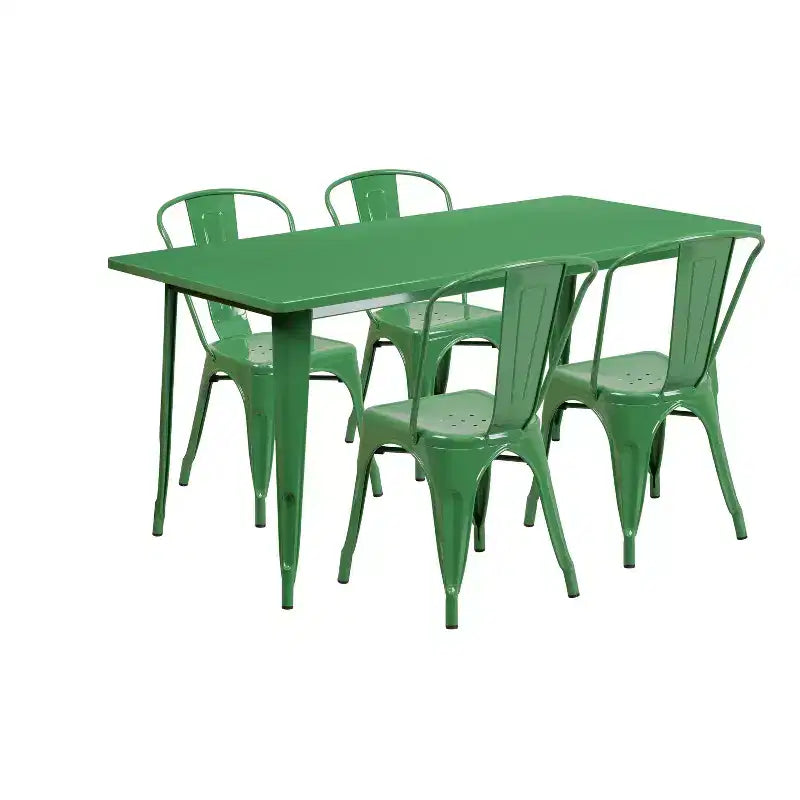 Flash Furniture Commercial Grade 31.5 x 63 Rectangular Metal Indoor-Outdoor Table Set with 4 Stack Chairs