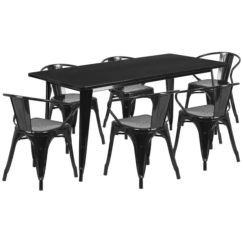 Ensemble de table rectangulaire en métal 31,5 x 63 de qualité commerciale Flash Furniture avec 6 chaises à accoudoirs, pour l'intérieur et l'extérieur