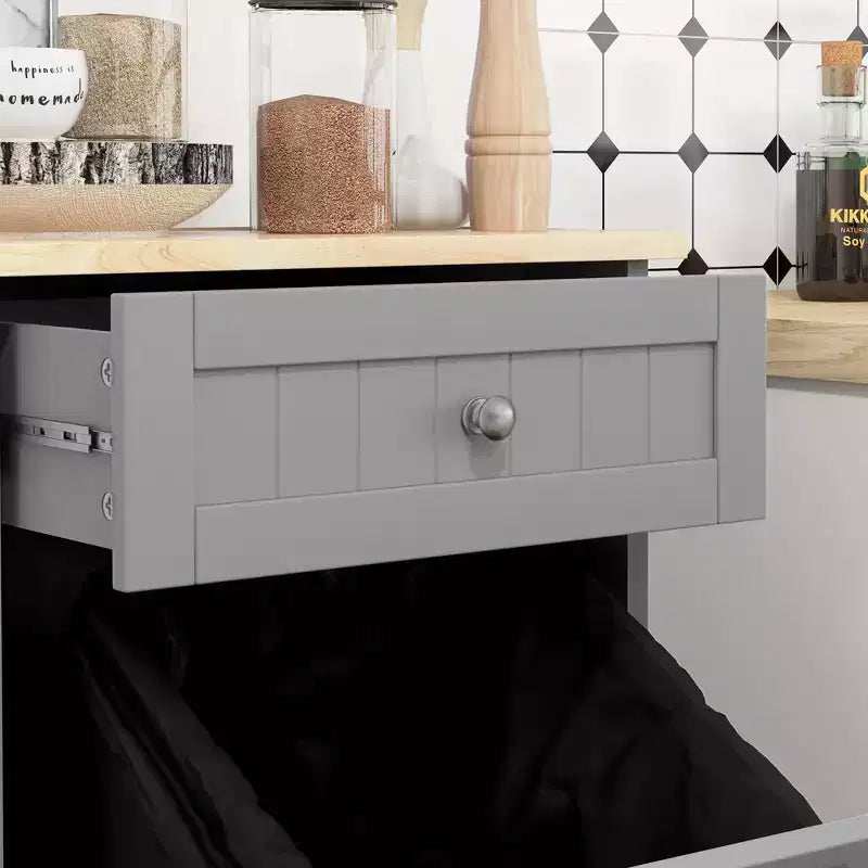 HOMCOM Kitchen Tilt Out Trash Bin Cabinet Free Standing Recycling Cabinet Trash Can Holder With Drawer