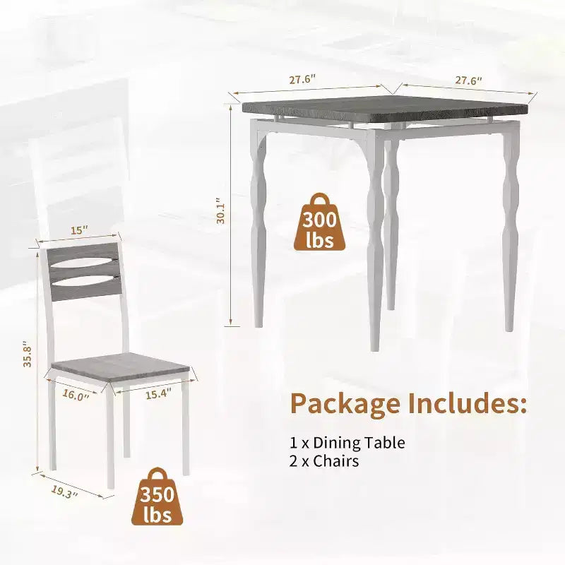 3-Piece Dining Set for Small Spaces, Table & 2 Chairs with Spiral Legs, Compact Kitchen Table Set for Apartments