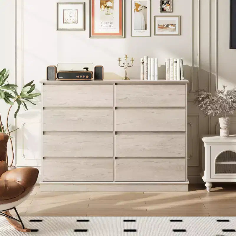 Modern Dresser for Bedroom with 8 Drawers, Wooden Storage Organizer Unit for Closet, Wide Chest of Drawers