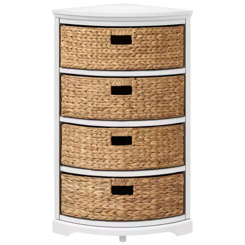 eHemco Hampton Meadows 4 Tier X-Side Corner Storage End Table with 4 Wicker Baskets