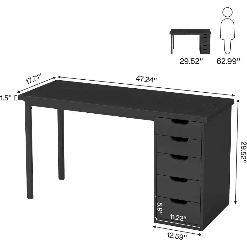 Lantine Computer Desk with 5 Drawers, 47 inches Modern Simple Home Office Desk Study Writing Table for Small Spaces