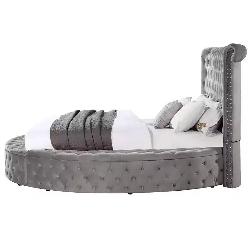 109 Queen Bed Gaiva Bed Gray Velvet - Acme Furniture: Elegant Nailhead, Button-Tufted Design, Wood Composite Frame