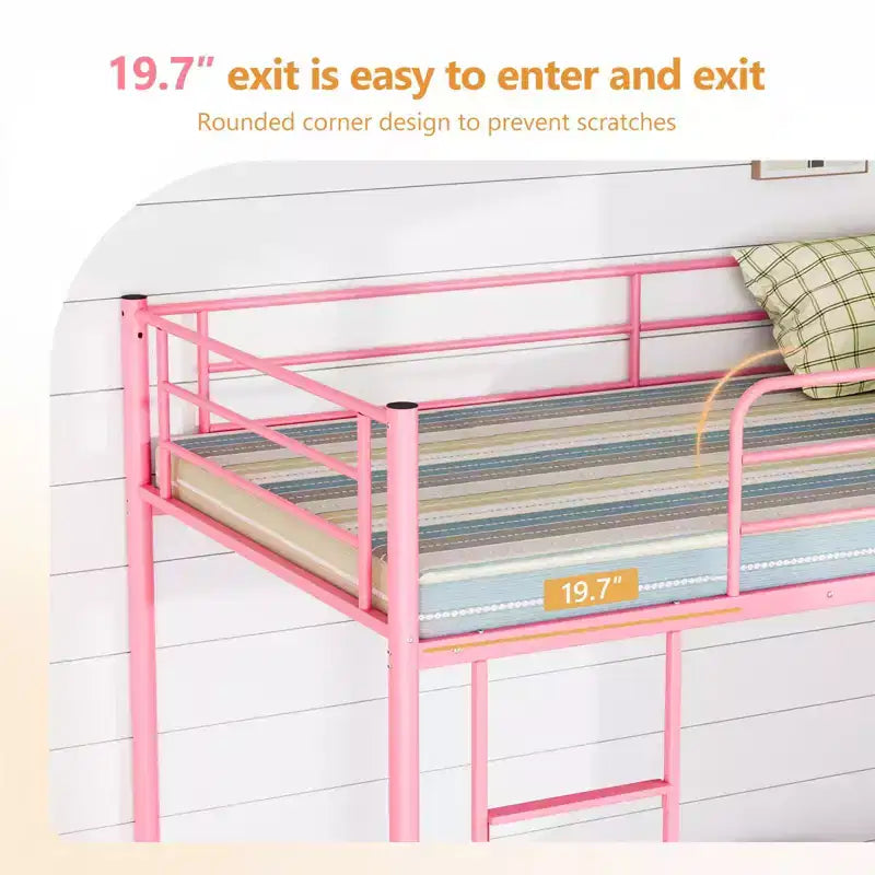 Karl Home Twin Over Twin Steel Bunk Bed Frame Ladder Bedroom Dorm Room for Kids Adult Children