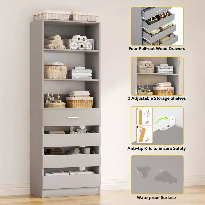 Closet Organizer System with Wood Drawers and Shelves